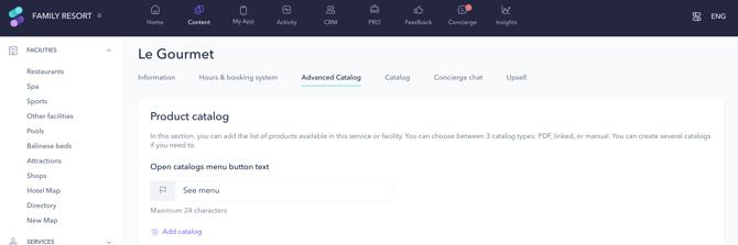How to add a restaurant menu using the advanced catalog 01EN