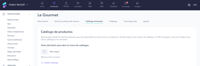 How to add a restaurant menu using the advanced catalog 01ES