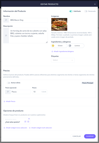 How to add a restaurant menu using the advanced catalog 05ES