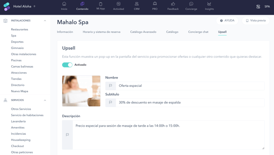 How to create an upsell pop-up for a spa 03ES