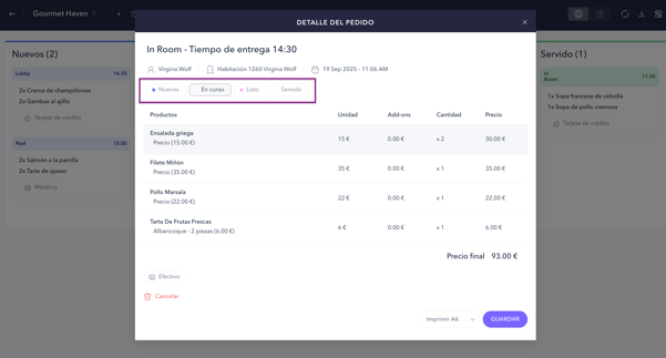How to manage orders for a room service 03ES