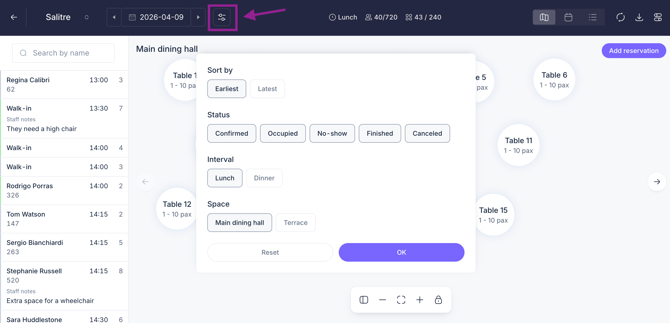 How to manage restaurant bookings with the PRO booking system_Filtros_EN_2026