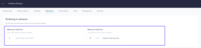 How to set min and max times for rs orders 04EN