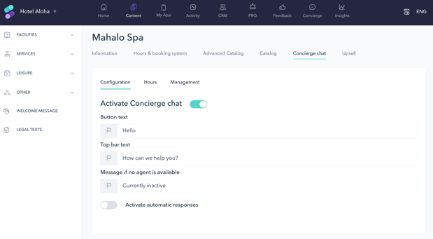 How to set up Concierge chat in a spa01EN