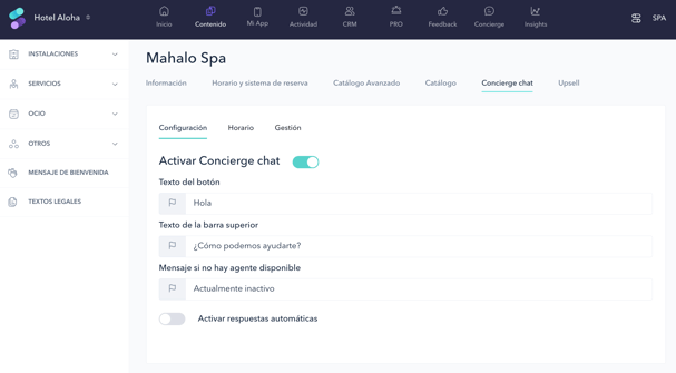 How to set up Concierge chat in a spa01ES