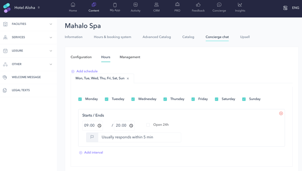 How to set up Concierge chat in a spa02EN