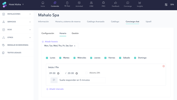 How to set up Concierge chat in a spa02ES