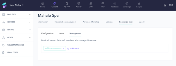 How to set up Concierge chat in a spa03EN