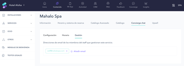 How to set up Concierge chat in a spa03ES