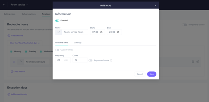 How to set up the PRO ordering system for a room service 05EN