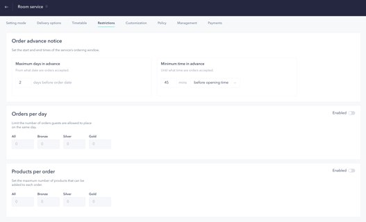 How to set up the PRO ordering system for a room service 07EN