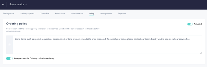 How to set up the PRO ordering system for a room service 09EN
