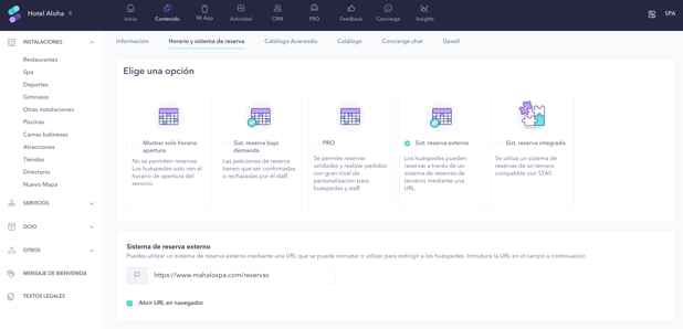 How to set up the external booking system for a spa 01ES