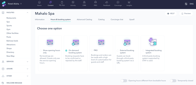 How to set up the on-demand booking system for a spa 01EN