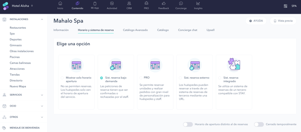 How to set up the on-demand booking system for a spa 01ES