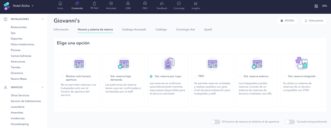 How to set up the quota-based booking system for a restaurant01ES
