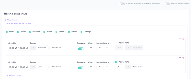 How to set up the quota-based booking system for a restaurant02ES