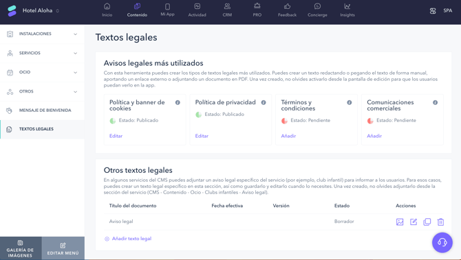 How to create a legal notice and attach it to a kids club_01ES