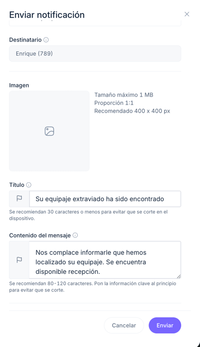 create and send hotel notifications_ES02