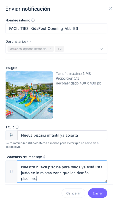 create and send hotel notifications_ES04