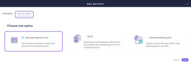 opening hours for an activity_01EN