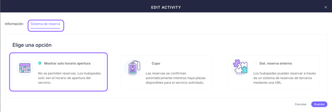 opening hours for an activity_01ES