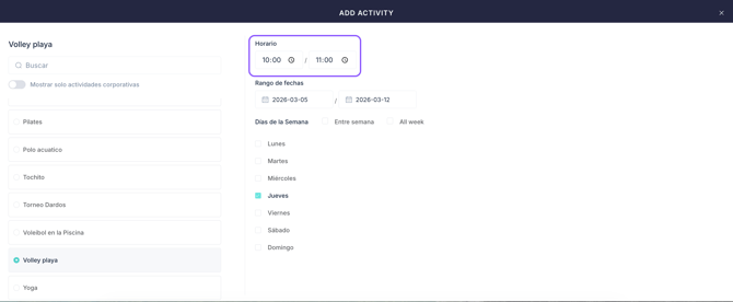 opening hours for an activity_02ES
