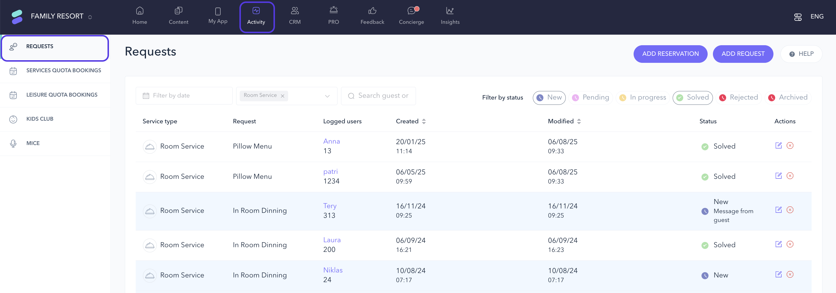Onprogress Requests How to manage room service requests with the on-demand booking system